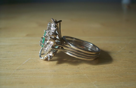 Vintage Natural Emerald and Diamond Cocktail Ring… - image 3