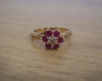 Vintage Natural Ruby and Diamond Accent Ring in Yellow Gold