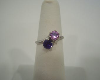 Vintage Natural Amethyst and Pink Topaz ring in White Gold
