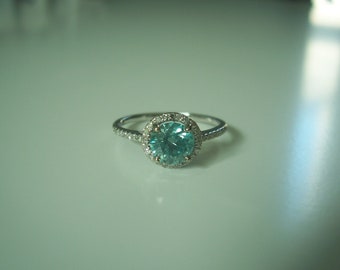 Beautiful Natural Blue and White Diamond Halo Style Wedding Engagement Ring in 14kt White Gold