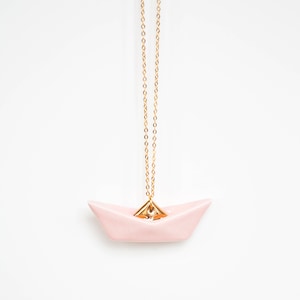 Origami boat necklace, Origami necklace, Blush pink  origami boat pendant, Geometric  origami boat, Minimal necklace, Origami jewelry