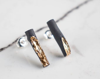 Black stud earrings,  Black porcelain earrings, Stick earrings,  Minimalist earrings, Simple earrings,  Geometric earrings