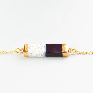 Bracelet, Ceramic bracelet, Delicate bar bracelet, Simple bracelet, Minimalist white dotty and aubergine bracelet image 2