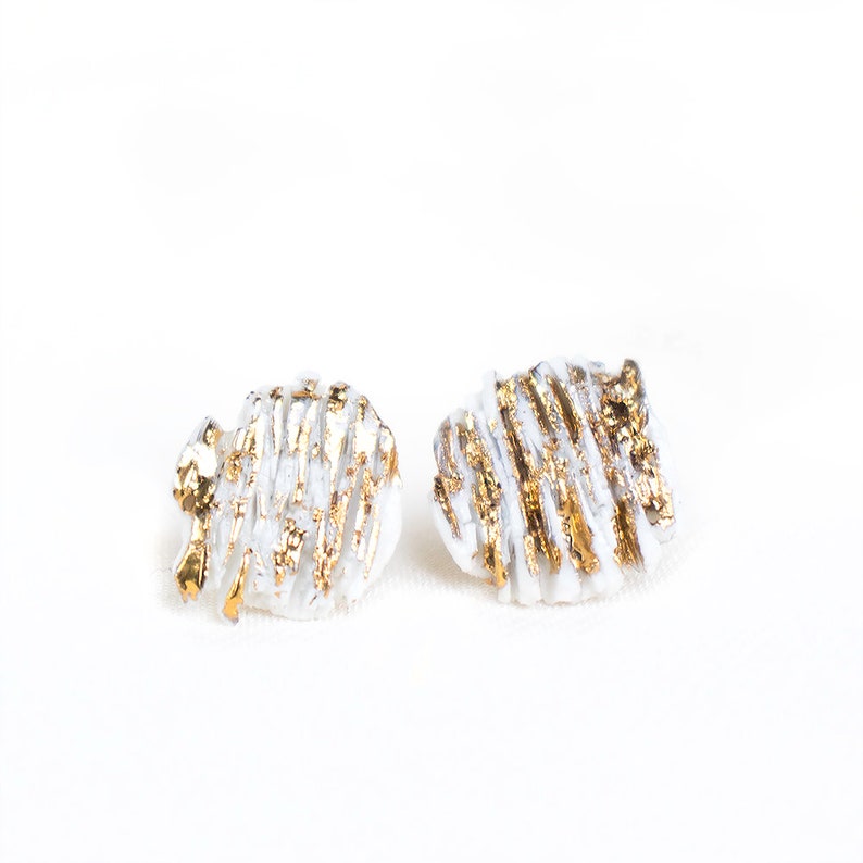 OOAK white porcelain earrings / White ceramic earrings / White Porcelain Stud Earrings with Gold / Glacier Earrings / Minimalist earrings image 5