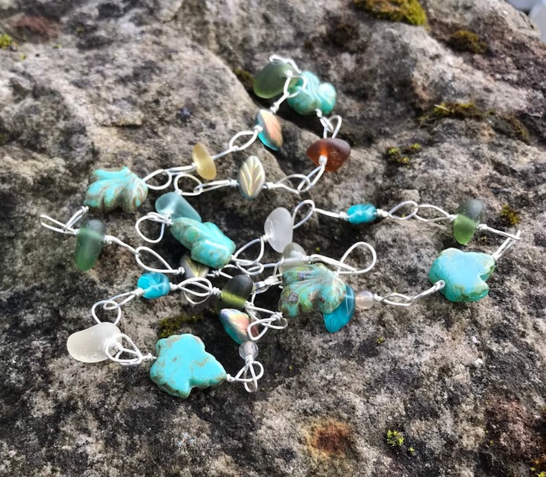 Seaham Sea Glass In Fall Colours /& Czech Turquoise Teal Green Blue Leaf Beads Sterling Silver 23 Seaglass Autumn Leaves Beach Necklace