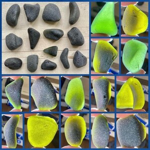 14 Nicely Frosted Loose Secret &quot;Black&quot; Sea Glass Pieces From Scotland - Green Scottish Beach Seaglass -Jewellery Quality Bottle Base YD2
