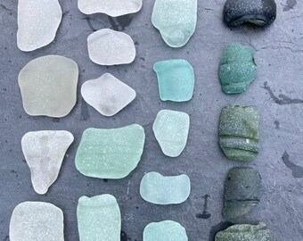 Lot Loose Sea Glass Bottle Neck Pieces From Scotland - White Seafoam Green Teal Scottish Beach Sea Glass CC1