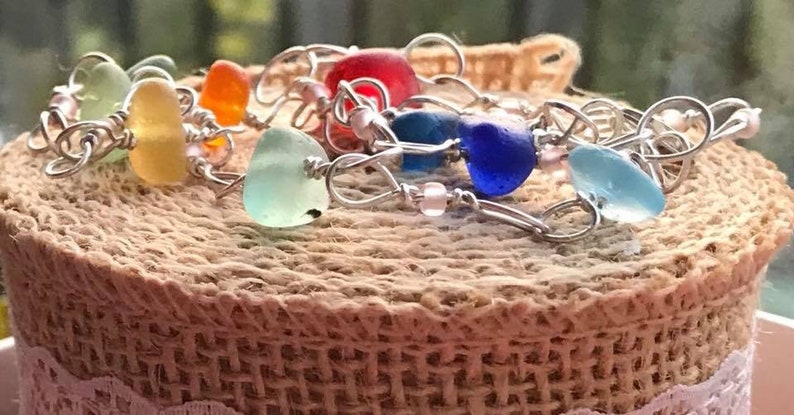 Honey Amber Orange Red Yellow Blue Green 19.5 Sterling Silver Sea Glass Rainbow Necklace With Multicoloured Seaglass /& Glass Teal Beads