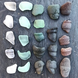Lot Of Loose Craft Quality Sea Glass Bottle Neck Pieces From Scotland - Brown, White, Seafoam, Teal, Green - Scottish Beach Sea Glass WX4