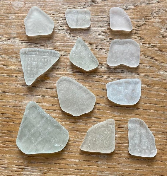 Lot of Loose Patterned Sea Glass Pieces From Scotland Scottish Beach  Seaglass Light Seafoam Green & White RTH 