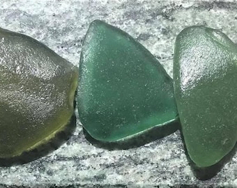 3 Loose Thick Chunky Sea Glass Pieces From Scotland - Seafoam, Light Green, Teal Blue & Green Scottish Beach Seaglass ZB2