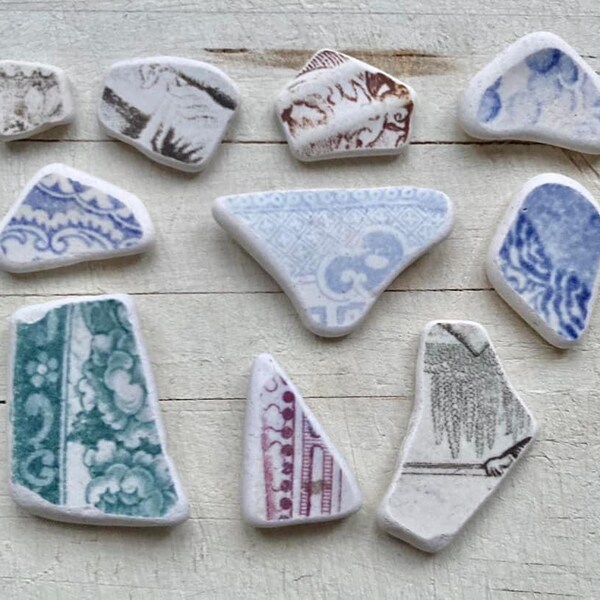 Lot Of Blue, Brown, Purple, Grey, Green & White Sea Pottery Piece Set From Scotland - For Jewelry, Crafts Or Display Lot DV7