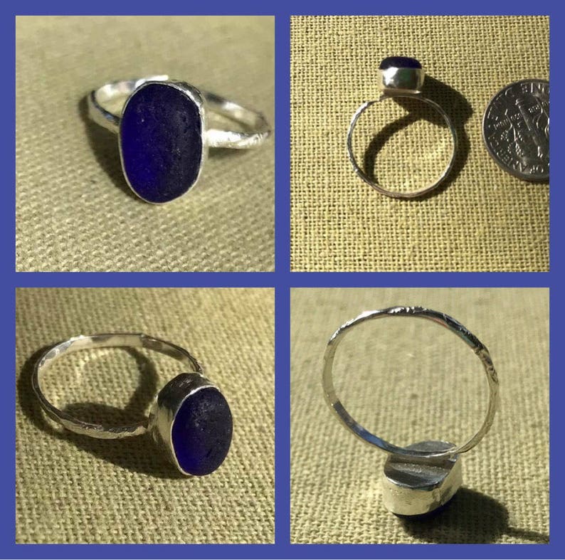 Scottish Seaglass UK Size K Or US Size 5.25 Sterling Silver Sea Glass Beach Bezel Set Mermaid Ring Deep Cobalt Blue Colour