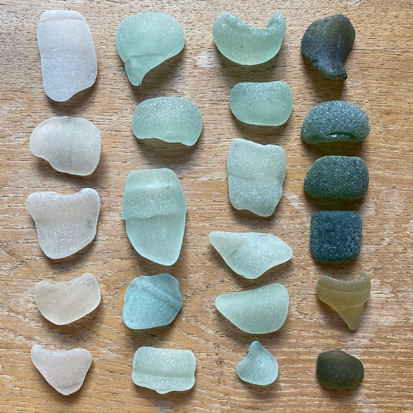 Lot Loose Craft Quality Sea Glass Bottle Neck Pieces From Scotland -White,  Light Seafoam, Green & Teal Scottish Beach Sea Glass Lot 7