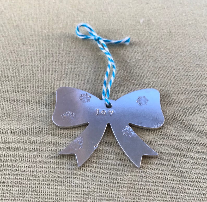 Snowflake Metal Stamping Blue Baker's Twine Word Text joy Hand Stamped Aluminium Christmas ...