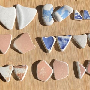 Lot Of 9 Matched Sea Pottery Pair Pieces From Scotland - For Earring Jewellery Making - Blue, Brown, Pink And White Inc Hearts & Handles SG1