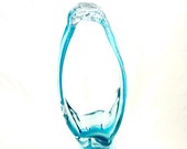 Glass Art Hand Blown Turquoise Blue and Blue Tall Basket