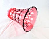AJKA Bohemian Cranberry Cut to Clear Glass Vase