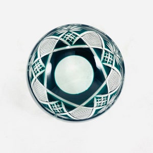 Val St Lambert Faberge Emerald Green Cut Crystal Glass Candle Holder For Votives 3.75”