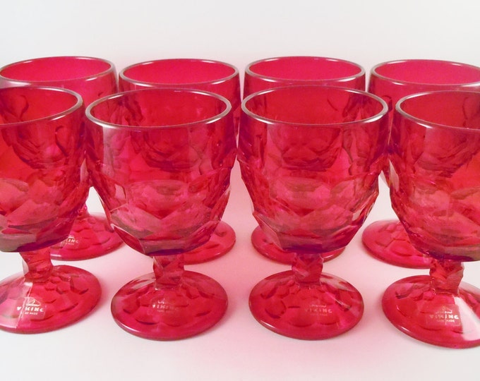 Viking Ruby Red Glass Goblets 8 Vintage 12 Etsy