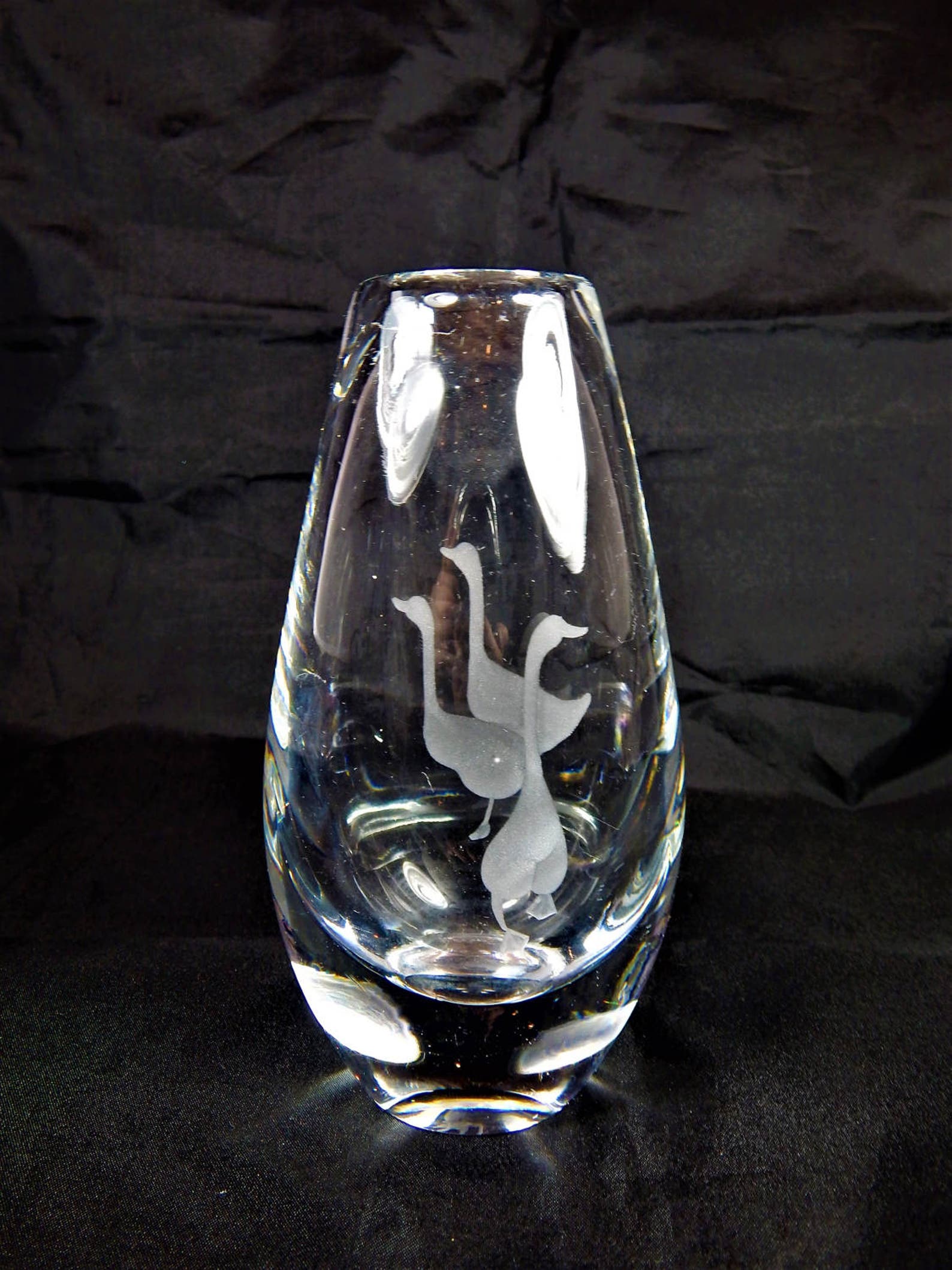 Kosta Boda Sweden Crystal Birds Etched Vase Signed Nice Etsy