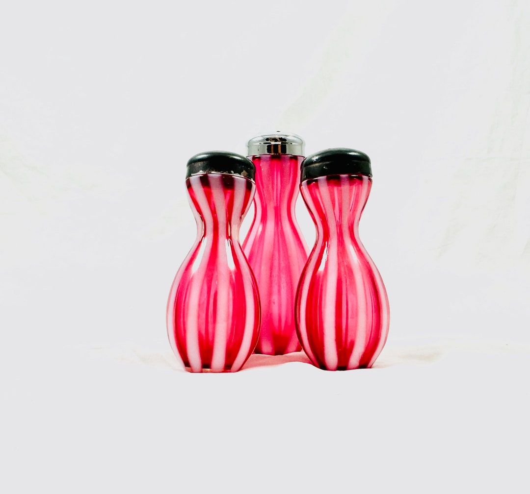Fenton New World Cranberry Opalescent Salt & Pepper Shakers 3 PC Sugar