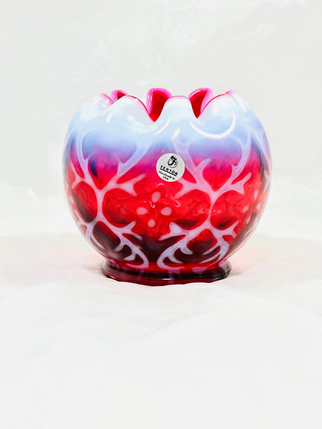 Fenton Cranberry Spanish Lace Rose Bowl W/opalescent - Etsy