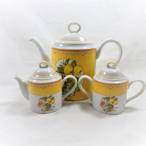 Somerset Teapot, Creamer and Sugar Bowl George Briard Fruit Floral Pattern Made In Japan