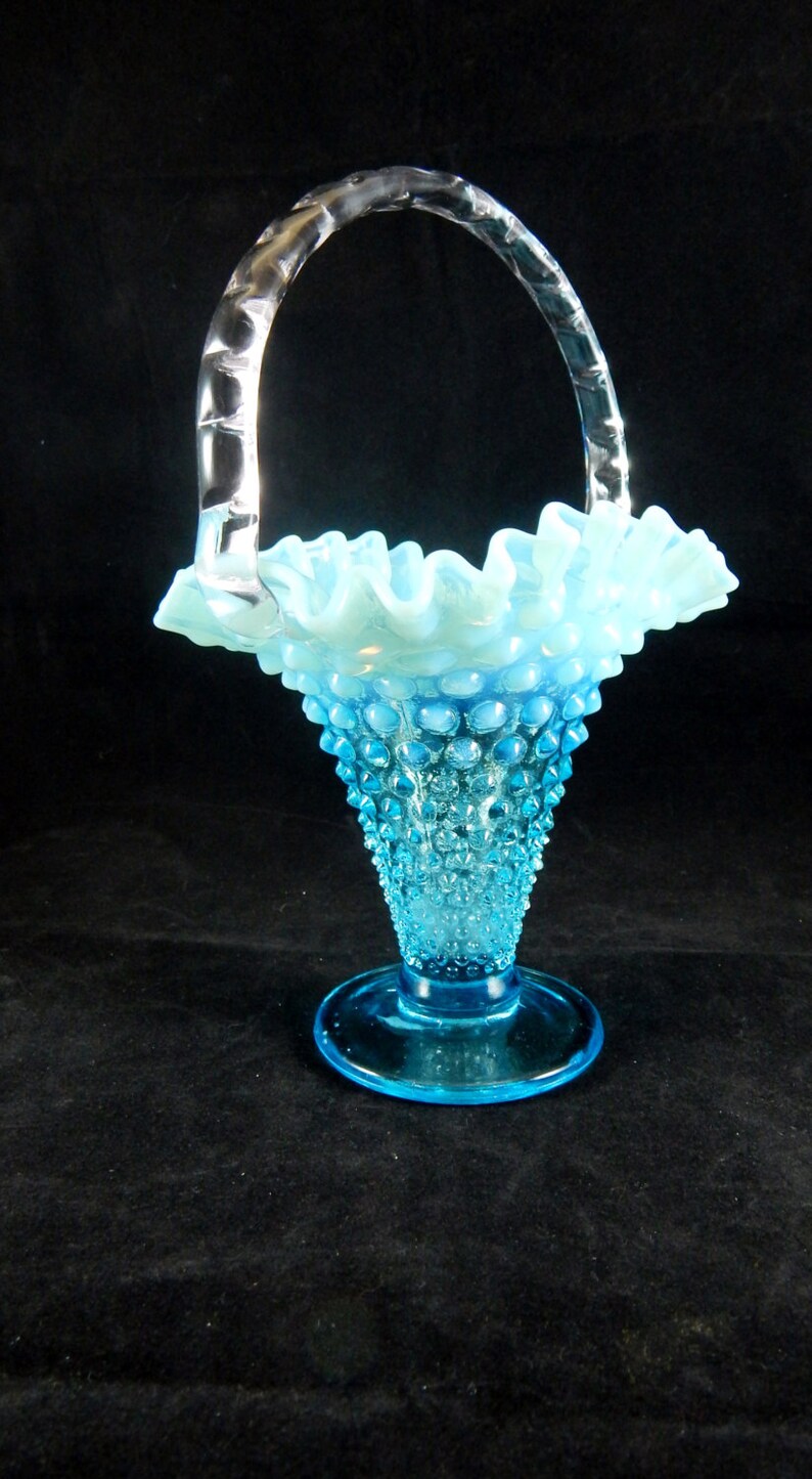 Fenton Blue Opalescent Hobnail Glass Basket 1942 1945389 Etsy