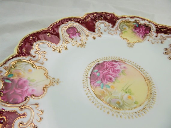 Antique Noritake Nippon RC Hand Painted Beaded Gold and Fuchsia