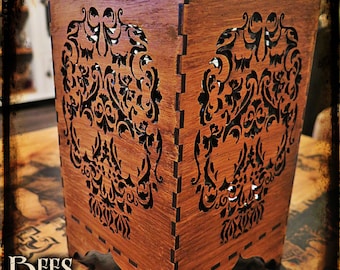 Skull Laser Cut Oak Lamp - Shadow - Steampunk - Ornate