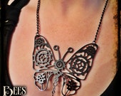 Steampunk Butterfly Necklace - Laser Cut Acrylic - Black