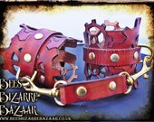 Steampunk - Cogs Wrist Leather Bracer, Mature, Bondage Cuffs, Pair Handcuff