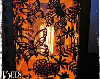 Butterfly Flower Laser Cut Oak Lamp