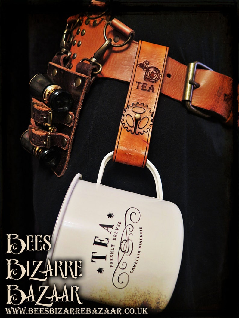 Steampunk Leather Belt Hanger and mug Tea Gin Rum Etsy