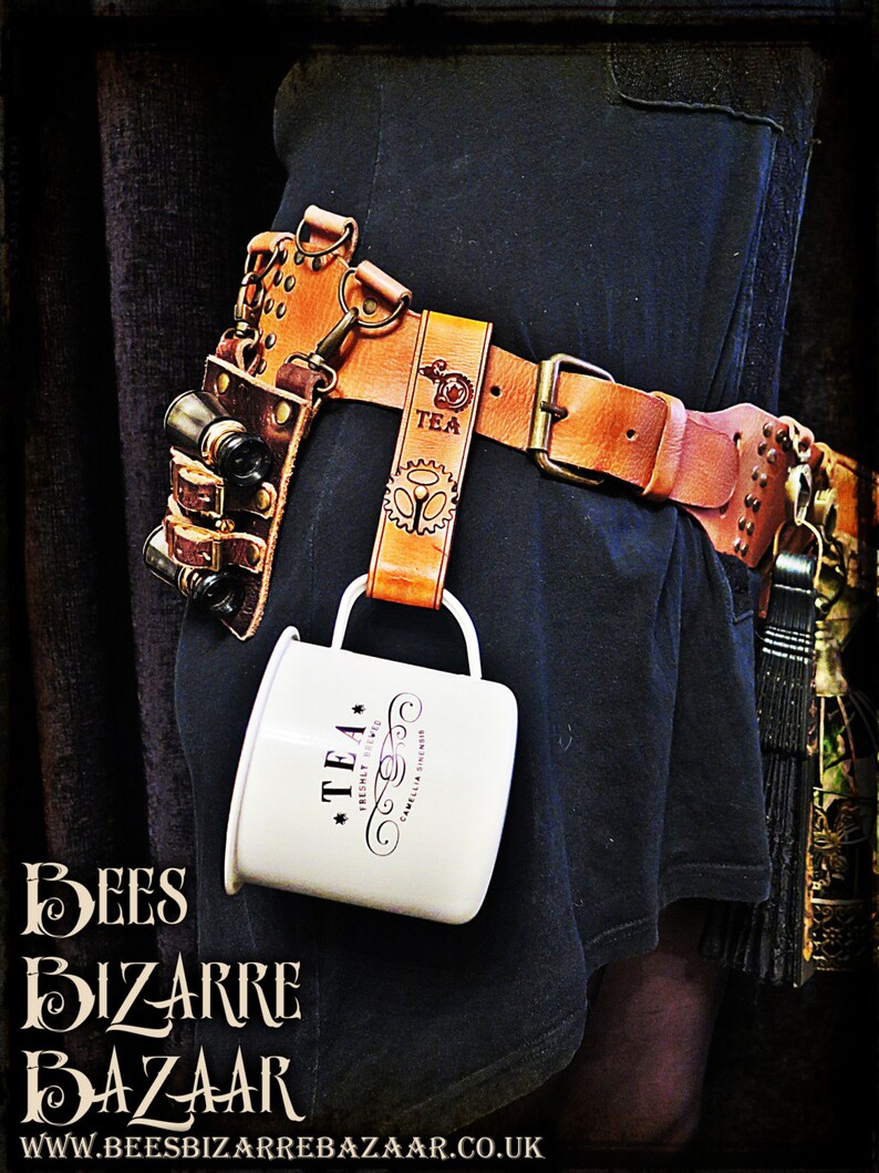 Steampunk Leather Belt Hanger and Mug Tea Gin Rum Etsy