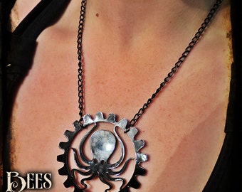 Steampunk Octopus Necklace - Laser Cut Acrylic - Black