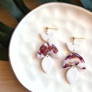 Red and White Polymer Clay Earrings | Lightweight | Handmade | Dangle Earrings | Gold | Statement Earrings | Gift