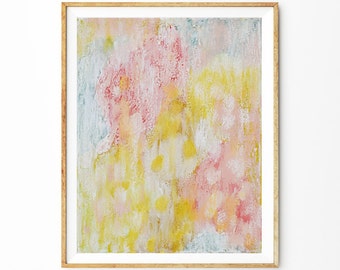 Original Abstract Oil Painting, 11x 14 Canvas Art, Light Pastel Pink, Textured, White, Summer Rain by Elizabeth Ellenor