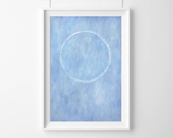 Original Lunar Painting on A3 Paper, Abstract New Moon, Minimalist, Light Pastel Blue, Modern Art, Australian Art