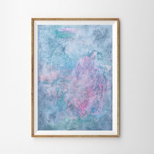 Original Pastel Pink and Blue Abstract Circle Painting, Light Calming Colours, Nursery Lunar Wall Art, Australian, Sci Fi Art image 1