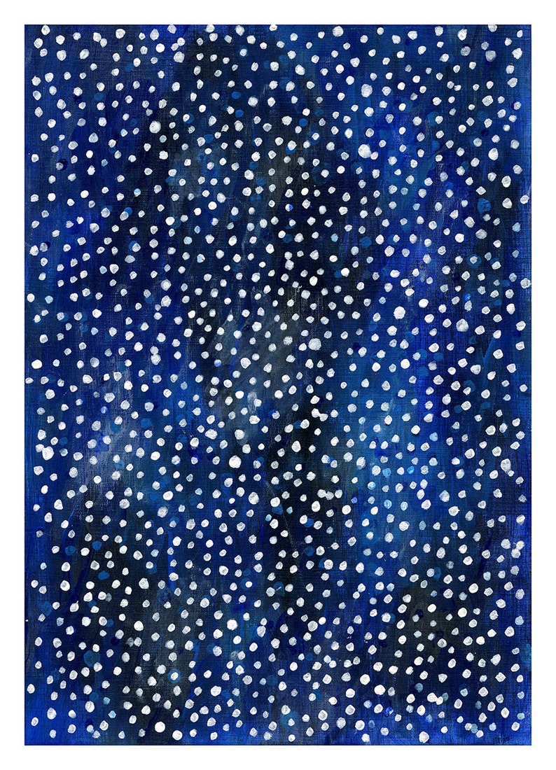 Original Abstract Painting, Blue Cosmic Art, Dotty Galaxy Stars, Celestial Painting, A4 Paper, Nursery Art, Australian Artist image 2