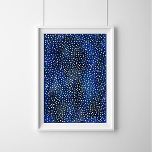 Original Abstract Painting, Blue Cosmic Art, Dotty Galaxy Stars, Celestial Painting, A4 Paper, Nursery Art, Australian Artist image 1