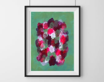 Original Abstract Painting on A4 Paper, Pink, Mint Green, Bright Modern Art, Australian