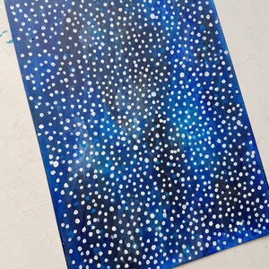 Original Abstract Painting, Blue Cosmic Art, Dotty Galaxy Stars, Celestial Painting, A4 Paper, Nursery Art, Australian Artist image 5