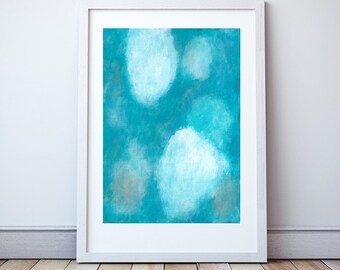 Abstract Paper Painting, Aqua, Teal Blue, Lunar Moon Art, Meditative Wall Art, Calming Colours, Elizabeth Ellenor
