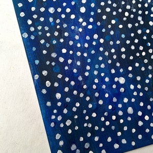 Original Abstract Painting, Blue Cosmic Art, Dotty Galaxy Stars, Celestial Painting, A4 Paper, Nursery Art, Australian Artist image 3