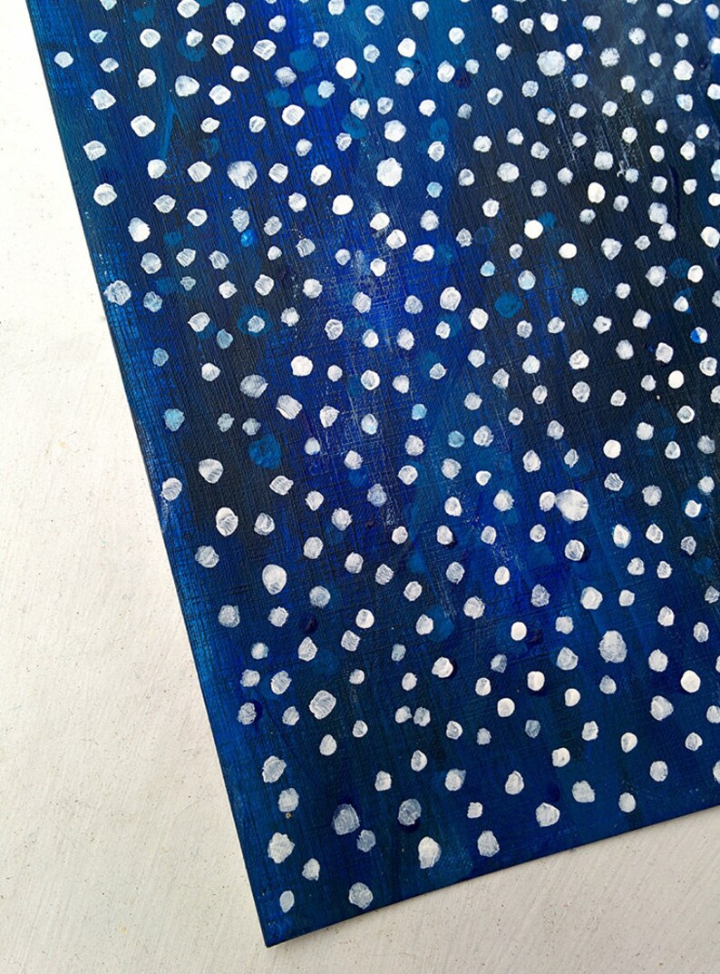 Original Abstract Painting, Blue Cosmic Art, Dotty Galaxy Stars, Celestial Painting, A4 Paper, Nursery Art, Australian Artist image 3