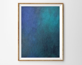 Original Blue and Green Painting on Canvas Panel, Minimalist, Dark Colours, Australian Artist