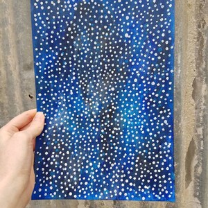 Original Abstract Painting, Blue Cosmic Art, Dotty Galaxy Stars, Celestial Painting, A4 Paper, Nursery Art, Australian Artist image 4